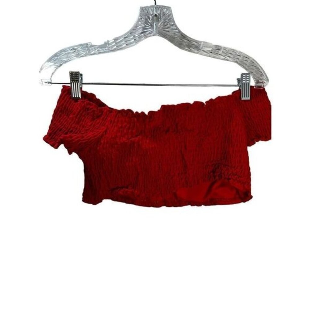 NEW‎ Red Off-Shoulder Smocked Crop Top Size 8